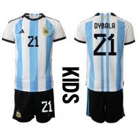 Argentina Paulo Dybala #21 Replika babykläder Hemmaställ Barn VM 2022 Kortärmad (+ korta byxor)